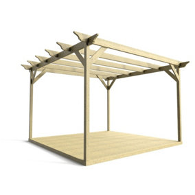Timber Pergola and Decking Complete DIY Kit, Orchid design (3.6m x 3.6m, Light green (natural) finish)
