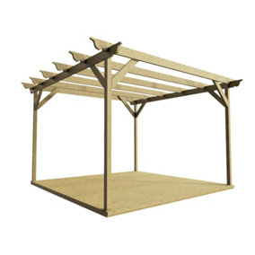 Timber Pergola and Decking Complete DIY Kit, Ovolo design (2.4m x 2.4m, Light green (natural) finish)