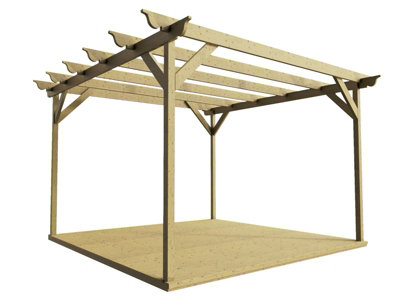 Timber Pergola and Decking Complete DIY Kit, Ovolo design (3m x 3m, Light green (natural) finish)