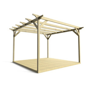 Timber Pergola and Decking Complete DIY Kit, Sculpted design (2.4m x 2.4m, Light green (natural) finish)