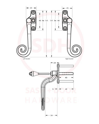 Timber Series Monkey Tail Espag Window Handle (Right Hand) - Hardex Graphite