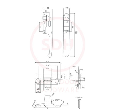 Timber Series Non Locking Window Fastener - Polished Gold