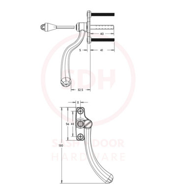 Timber Series Tear Drop Espag Window Handle (Right Hand) - Hardex Graphite