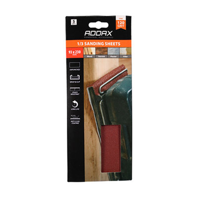 Timco - 1/3 Sanding Sheets - 120 Grit - Red - Unpunched (Size 93 x 230mm - 5 Pieces)
