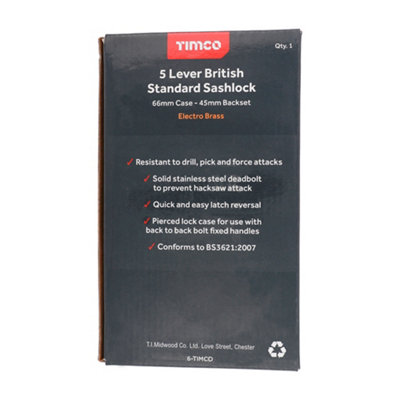 TIMCO 5 Lever British Standard Sashlock Electro Brass - 66mm