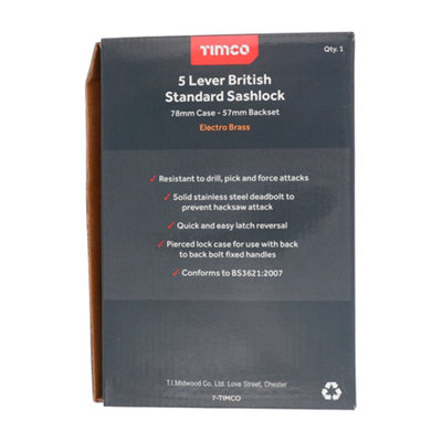 TIMCO 5 Lever British Standard Sashlock Electro Brass - 78mm