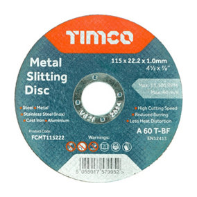 TIMCO B/Abrasive Flat Wheel Inox - 115 x 22.2 x 1.0 (25pcs)