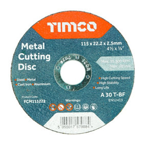 TIMCO B/Abrasive Flat Wheel Metal - 115 x 22.2 x 2.5 (50pcs)