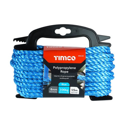 TIMCO Blue Polypropylene Rope on Winder - 8mm x 15m