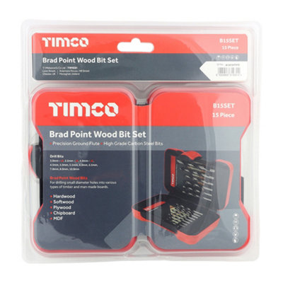 Timco - Brad Point Wood Bit Set (Size 15pcs - 15 Pieces)