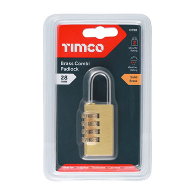 Timco - Brass Combi Padlock (Size 28mm - 1 Each)