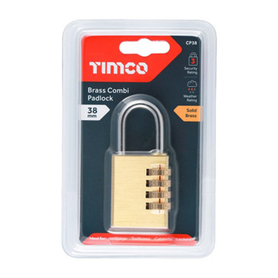 Timco - Brass Combi Padlock (Size 38mm - 1 Each)