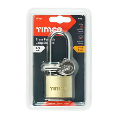 Timco - Brass Padlock Long Shackle (Size 40mm - 1 Each)