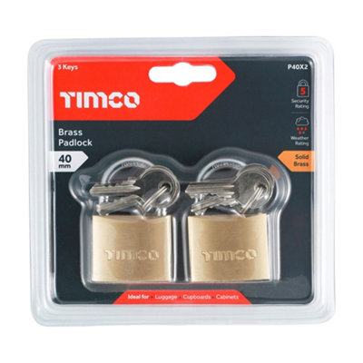 Timco - Brass Padlock (Size 40mm - 2 Pieces)