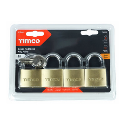 Timco - Brass Padlocks Key Alike (Size 40mm - 4 Pieces)