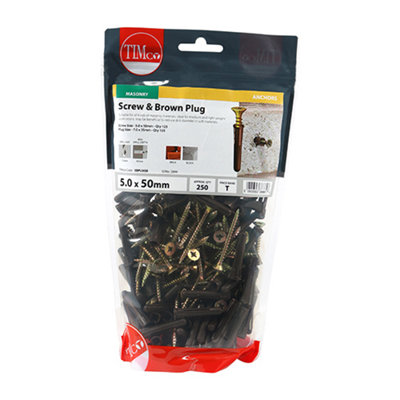TIMCO Brown Premium Plastic Plugs With Twin-Threaded Countersunk Silver ...