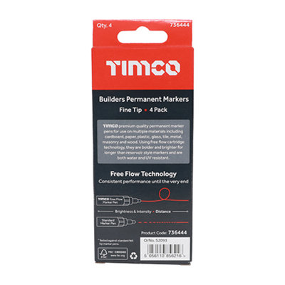 TIMCO Builders Permanent Markers Fine Tip Mixed Colours - Fine Tip
