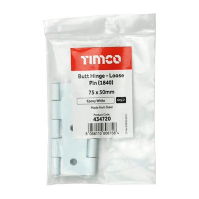 TIMCO Butt Hinges Loose Pin (1840) Steel White - 75 x 50 (2pcs)