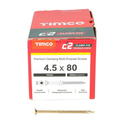 TIMCO C2 Clamp-Fix Multi-Purpose Premium Countersunk Gold Woodscrews - 4.5 x 80 (200pcs)