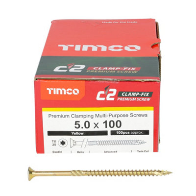TIMCO C2 Clamp-Fix Multi-Purpose Premium Countersunk Gold Woodscrews - 5.0 x 100 (100pcs)