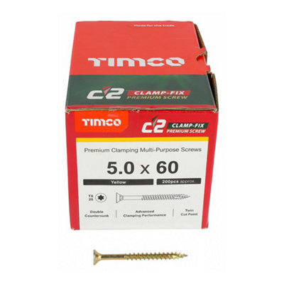 TIMCO C2 Clamp-Fix Multi-Purpose Premium Countersunk Gold Woodscrews - 5.0 x 60 (200pcs)