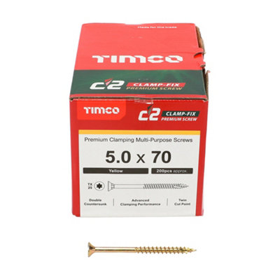 TIMCO C2 Clamp-Fix Multi-Purpose Premium Countersunk Gold Woodscrews - 5.0 x 70 (200pcs)