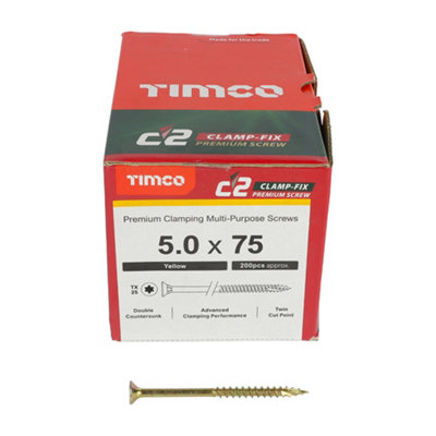 TIMCO C2 Clamp-Fix Multi-Purpose Premium Countersunk Gold Woodscrews - 5.0 x 75
