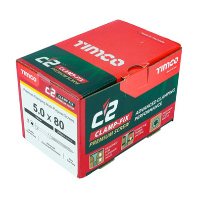 TIMCO C2 Clamp-Fix Multi-Purpose Premium Countersunk Gold Woodscrews - 5.0 x 80 (200pcs)