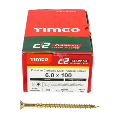 TIMCO C2 Clamp-Fix Multi-Purpose Premium Countersunk Gold Woodscrews - 6.0 x 100 (100pcs)