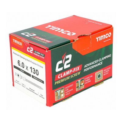 TIMCO C2 Clamp-Fix Screws - TX Drive, Double Countersunk, 5.0x80mm, Yellow, Box Of 200-540133