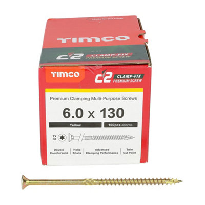 TIMCO C2 Clamp-Fix Multi-Purpose Premium Countersunk Gold Woodscrews - 6.0 x 130 (100pcs)