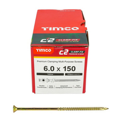 TIMCO C2 Clamp-Fix Multi-Purpose Premium Countersunk Gold Woodscrews - 6.0 x 150