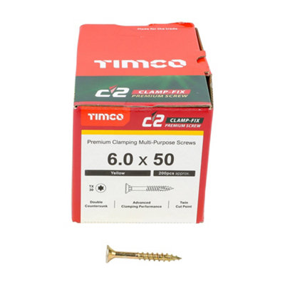TIMCO C2 Clamp-Fix Multi-Purpose Premium Countersunk Gold Woodscrews - 6.0 x 50 (200pcs)
