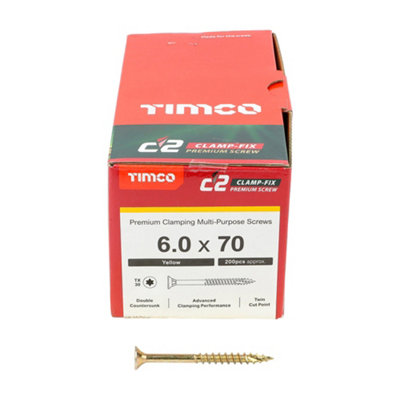 TIMCO C2 Clamp-Fix Multi-Purpose Premium Countersunk Gold Woodscrews - 6.0 x 70 (200pcs)