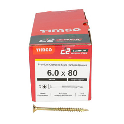 TIMCO C2 Clamp-Fix Multi-Purpose Premium Countersunk Gold Woodscrews - 6.0 x 80