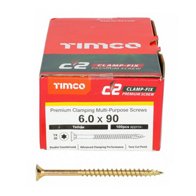 TIMCO C2 Clamp-Fix Multi-Purpose Premium Countersunk Gold Woodscrews - 6.0 x 90