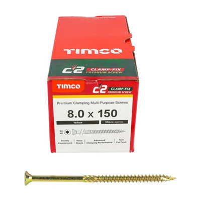 TIMCO C2 Clamp-Fix Multi-Purpose Premium Countersunk Gold Woodscrews - 8.0 x 150