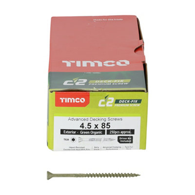 Timco - C2 Deck-Fix Premium Decking Screws - TX - Countersunk - Exterior - Green (Size 4.5 x 85  - 250 Pieces)