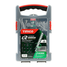 Timco - C2 Strong-Fix Exterior Multi-Purpose Premium Screws - Mixed Grab Pack - PZ - Double Countersunk - Silver (Size-600 Pieces)