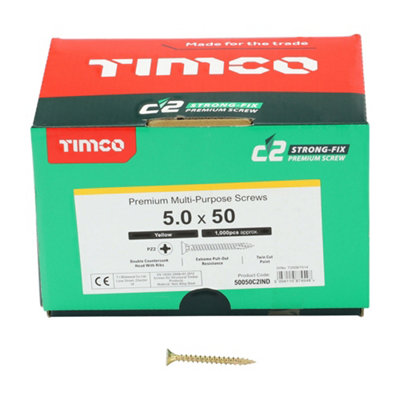 TIMCO C2 Strong-Fix Multi-Purpose Premium Countersunk Gold Woodscrews - 5.0 x 50