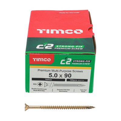 TIMCO C2 Strong-Fix Multi-Purpose Premium Countersunk Gold Woodscrews - 5.0 x 90 (100pcs)