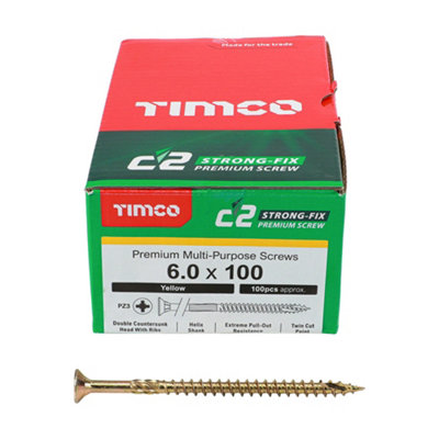 TIMCO C2 Strong-Fix Multi-Purpose Premium Countersunk Gold Woodscrews - 6.0 x 100 (100pcs)