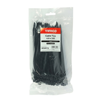 Timco - Cable Ties - Black (Size 4.8 x 160 - 100 Pieces)