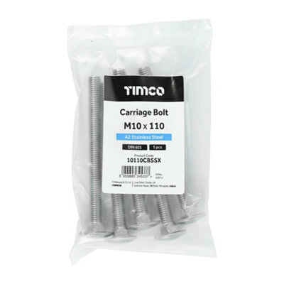 Timco - Carriage Bolts - A2 Stainless Steel (Size M10 x 110 - 5 Pieces)