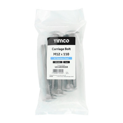 Timco - Carriage Bolts - A2 Stainless Steel (Size M12 x 110 - 5 Pieces)