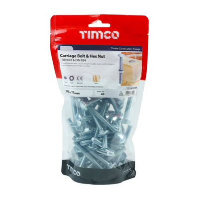 TIMCO Carriage Bolts DIN603 & Hex Full Nut DIN934 Silver - M8 x 75