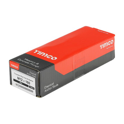 Timco - Chemical Anchor Threaded Studs, Nuts & Washers - Zinc (Size M12 x 160 - 10 Pieces)
