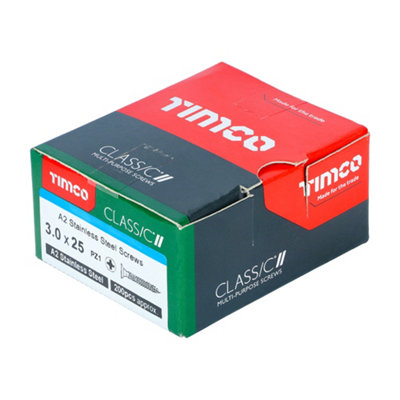TIMCO Classic Multi-Purpose Countersunk A2 Stainless Steel Woodcrews - 3.0 x 25