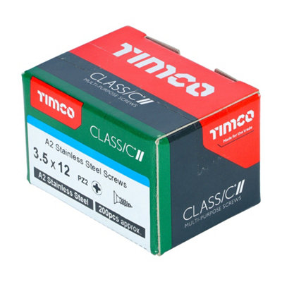 TIMCO Classic Multi-Purpose Countersunk A2 Stainless Steel Woodcrews - 3.5 x 12