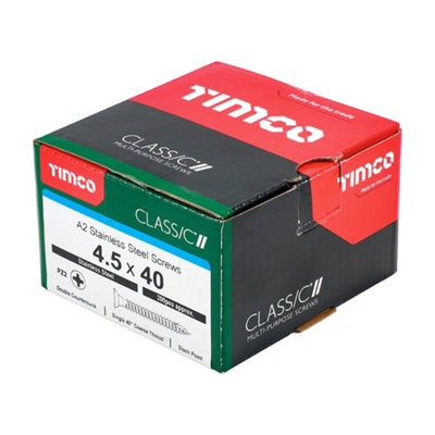 TIMCO Classic Multi-Purpose Countersunk A2 Stainless Steel Woodcrews - 4.5 x 40 (200pcs)